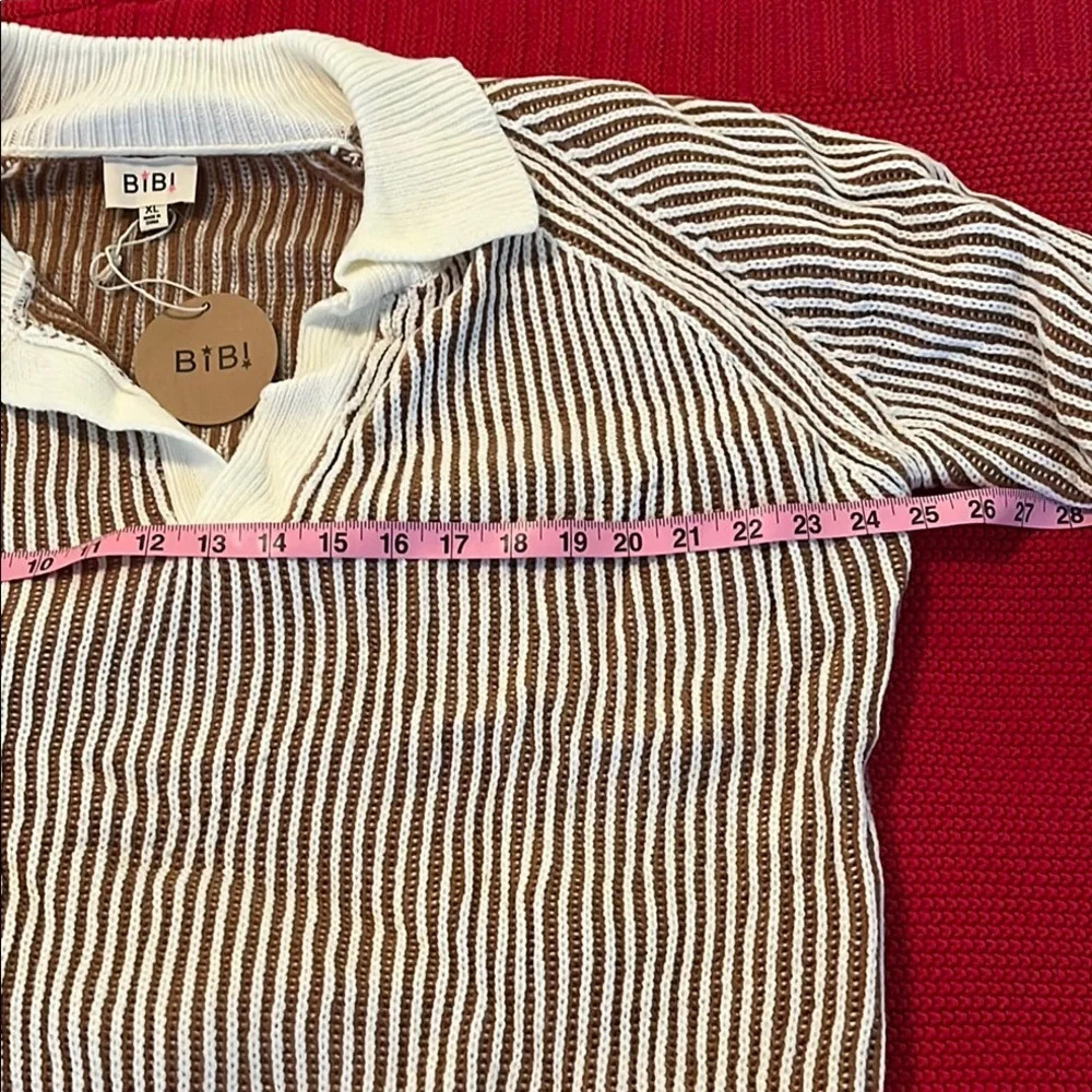 BiBi White and Brown Sweater Pants And Top With Ribbed Knit Design Size XL - Picture 4 of 15